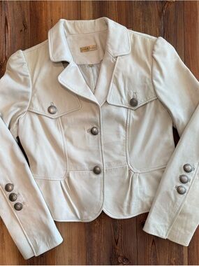 Wilsons Leather Cream Button-Front Leather Blazer